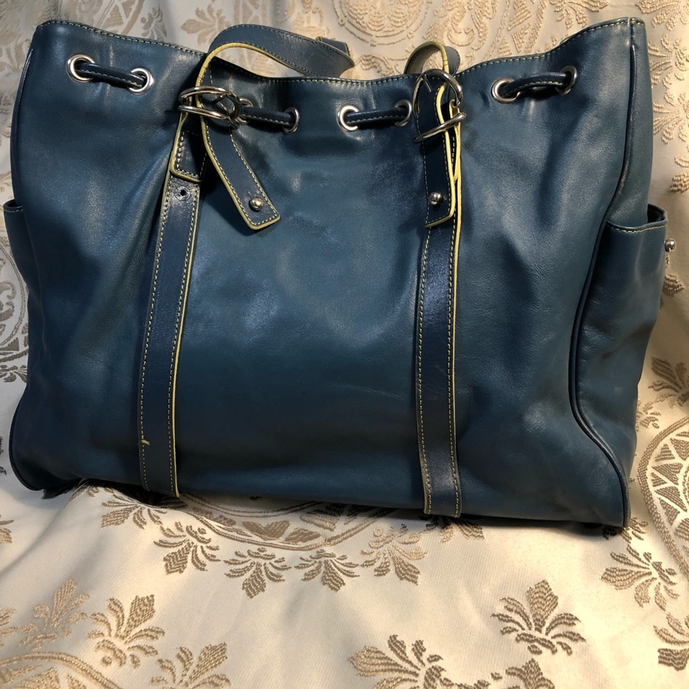 Kenneth Cole Blue Leather Carry-all Tote - Picture 2 of 10